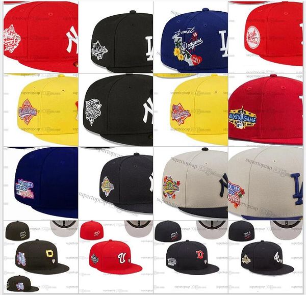 Bonés de beisebol masculinos de 18 cores totalmente fechados com letras preto cinza chapéu masculino todas as equipes esporte 2023 chapéus ajustados do coração mundial série Ed 