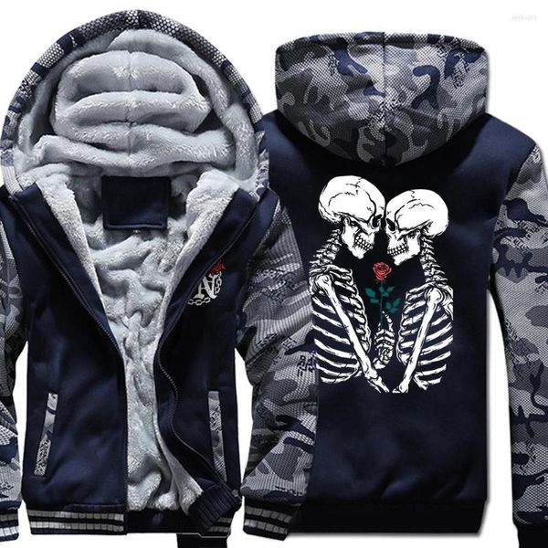 Jackets Skull Casal Casal de amor constante Homens Hip Hop Roupas quente Fleece Streetwear Inverno engross