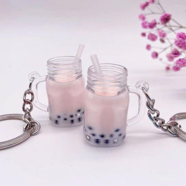 Portachiavi Cordini Portachiavi Carino Mini Bubble Tea Portachiavi Acrilico Piccolo Boba Tazza di latte Portachiavi in paglia Kawaii Portachiavi per auto Borsa Ciondolo Accessori Regalo W2OS