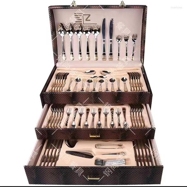 Set di stoviglie 72 Set Posate in acciaio inossidabile dorato Pentole Stoviglie da viaggio Cozinha Utensilios Dispositivo da cucina Regalo HY