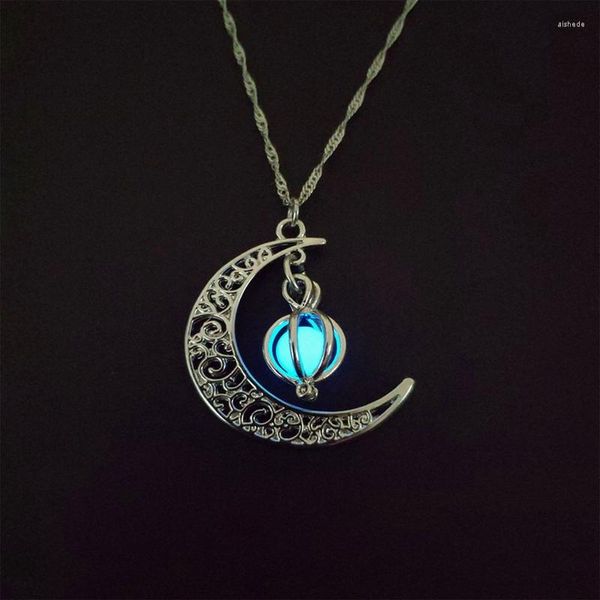 Catene 2023 Moon Glowing Collana Gemma Charm Gioielli Glow In The Dark Halloween Ciondolo Regali in pietra luminosa vuota