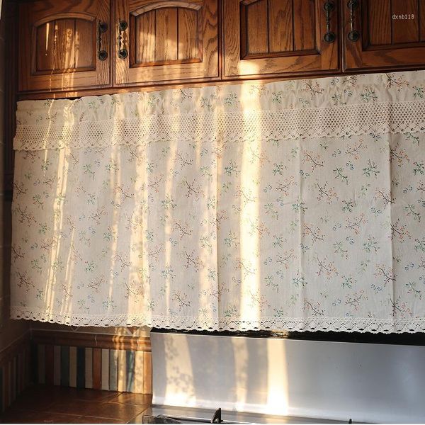 Curtain Europe estilo jardim pequena metade com renda britânica retro floral macio cotocolho de tecido de linhagem meia-curta para armário