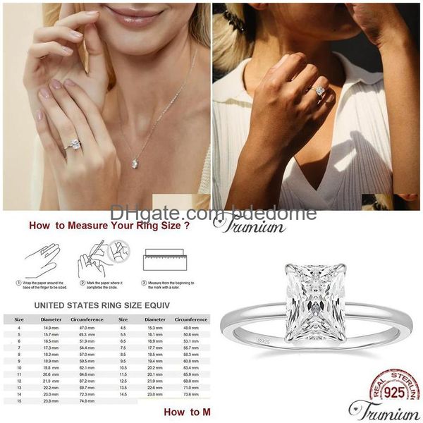 Anéis Trumium 3ct 925 Sterling Sier Noivado Radiante Corte Solitaire Cubic Zircon Promise Bands Ring para Mulheres 230330 Drop D Dhepy