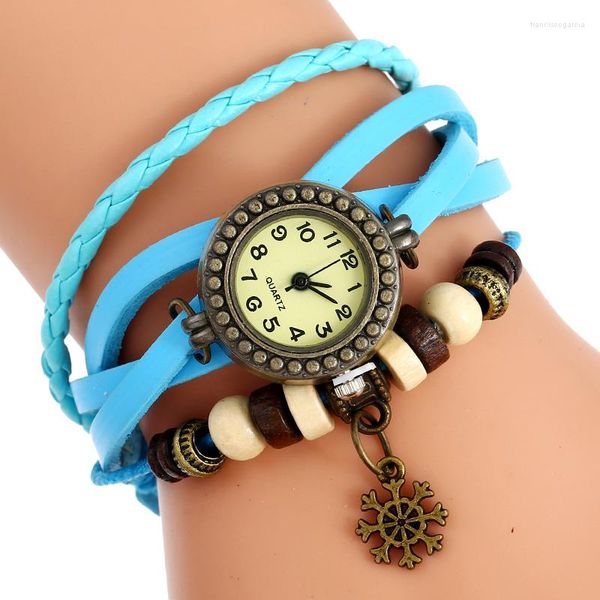 Orologi da polso Gnova Platinum Orologio da donna in vera pelle Bracciale con fiocco di neve Bracciale da principessa Orologio da polso al quarzo Indie School Girl Student A939