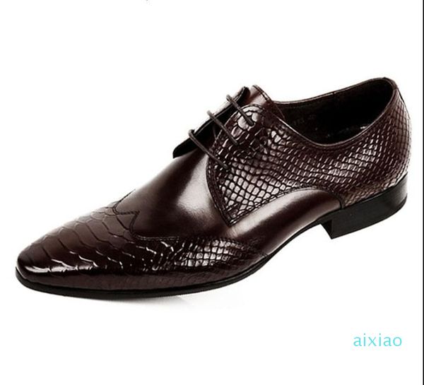 Scarpe eleganti da sposa Pista marrone Pelle di serpente formale nera Oxfords con punta a punta Derby da uomo in pelle di serpente da ufficio