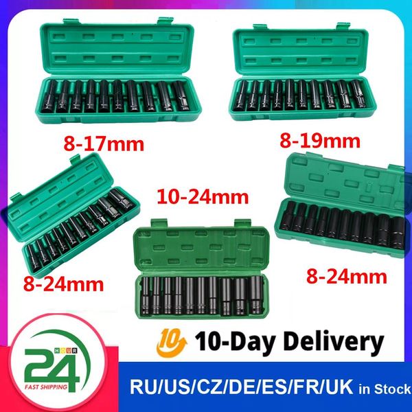 Contactdozen Set di bussole a impatto esagonale da 1/2 pollice Set di strumenti universali Set di dimensioni metriche Teste di impatto in acciaio al carbonio per strumento di riparazione pneumatica