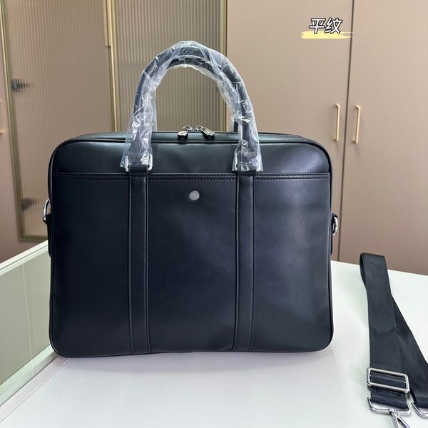 Pasta de listras cruzadas pretas de couro puro masculino de designer famoso, bolsa mensageiro, bolsa para laptop, bolsa de escritório de negócios, bolsa transversal, bolsa de viagem, bolsa de ombro