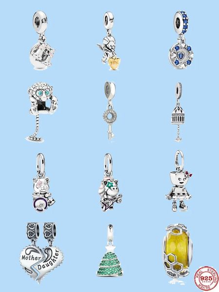 925 Sterling Silber Charms für Pandora-Schmuckperlen, baumelnde Mutter-Tochter-Affenperle