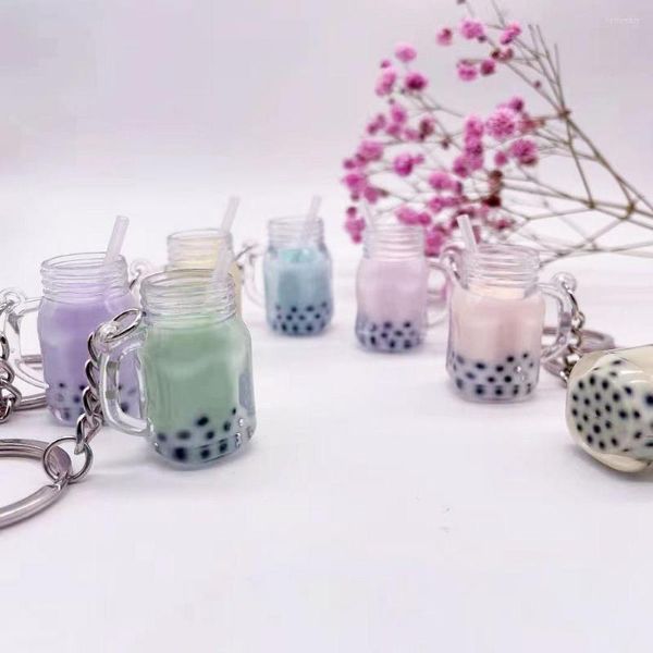 Portachiavi Carino Mini Bubble Tea Portachiavi Acrilico Piccolo Boba Latte Tazza Paglia Portachiavi Kawaii Auto Portachiavi Borsa Ciondolo Accessori Regalo