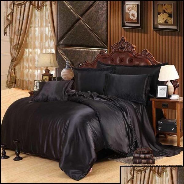 Bedding Sets Satin Silk Set Settil Têxtil King Size Roupas de cama TOVET ER FOLHAS DE FLAÇA PODRAS DE FLAÇA T200110 DROP DE DHAOV