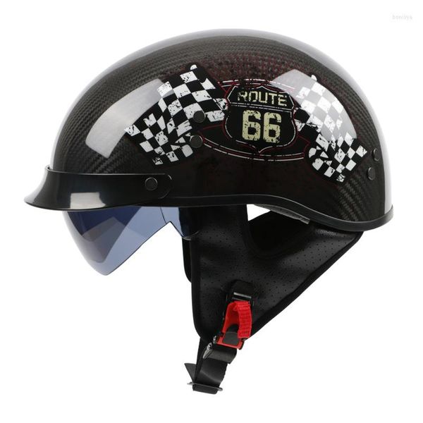 Мотоциклетные шлемы подлинное углеродное волокно шлем с половиной лица Scooter Casco Pilot Men Мотоцикл.