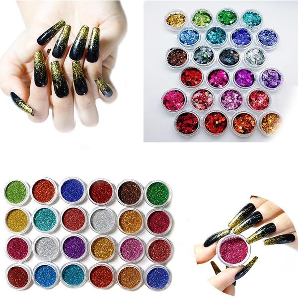 Glitter da unha 24Box Flakes LEXINAS IRREGULARES PARA NEWS ARTE Powder Shinny Paillette Decoração Manicure Acessórios LEXNAIL