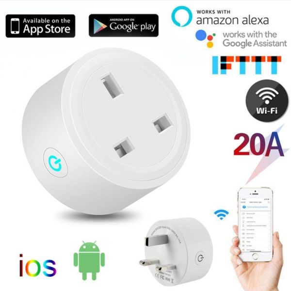 Adattatori 1pc Tuya WiFi Smart Plug 20A UK Wireless Bluetoothcomptible Remote Wocke