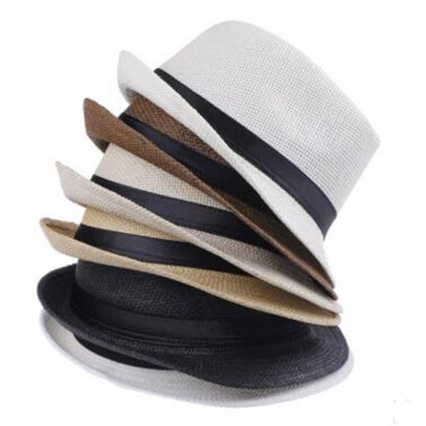 Мода мужчина женщин соломенные шляпы мягкие федора панамские шляпы на открытом воздухе скупые края джазовая соломенная шляпа открытая шляпа 7 цветов выбирают 225d