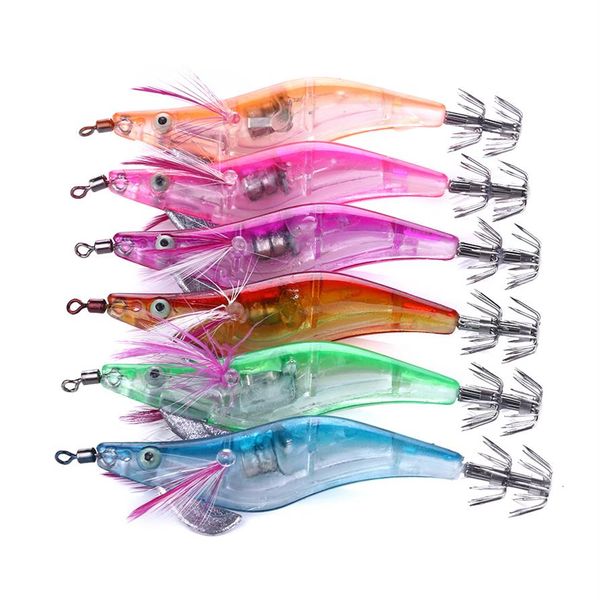 20pcs 2 5# Lure de pesca leve 10 5cm 13g LED de camarão eletrônico Lula Hook Squid Jigs Fishing Tackle 299x