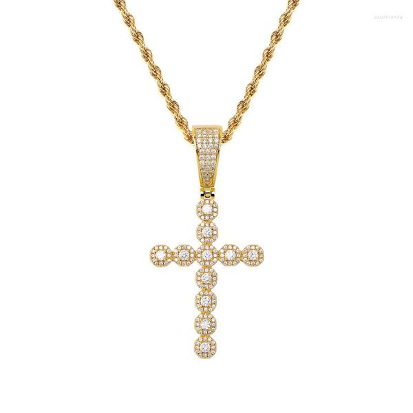 Collane con ciondolo Lucky Sonny Oro Argento Colore Croce Christan CZ Collana con pendenti ghiacciati 3mm Catena di corda Gioielli Hip-Hop Bling