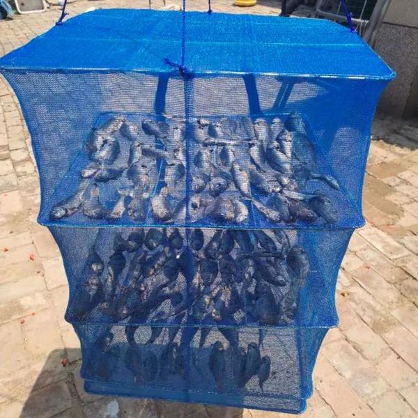 Organização 4 camadas de secagem dobrável rede de peixe armazenamento de bens domésticos para secador de peixe seco de vegetais flores botões plantas organizador gaiola de mosca
