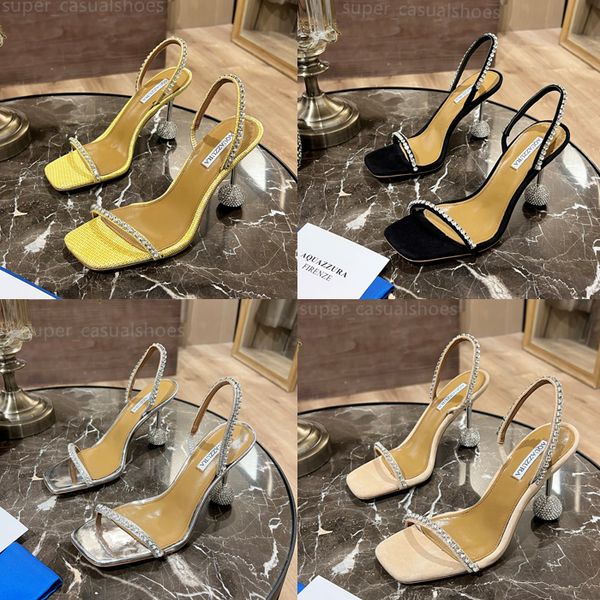 2023 Designers de sapatos aquazzura sandálias femininas Mulheres de 8,5 cm de salto Crystra fivela festa de noiva sapatos salto
