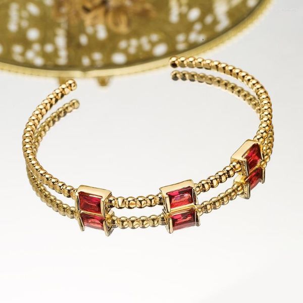 Bangle compra pulseiras de zircão de cristal vermelho/roxo/de cristal roxo/verde para mulheres elegantes para mulheres de casamento feminina