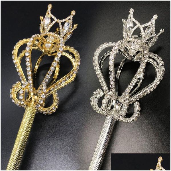 Hair Jewelry Crystal Scepter Wand Doldsier Color Tiaras e Crowns Scepter King Queen Palestre Fantas de mão Handhel Dhgarden Dhdyn