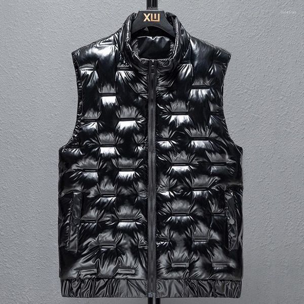 Gilet da uomo 2023 Autunno Inverno Gilet da uomo con cappuccio caldo nero Bubble lucido vintage giacche senza maniche gilet taglie forti