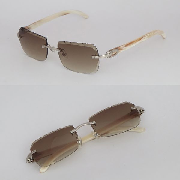 Schwimmender Rahmen, quadratische, randlose Designer-Sonnenbrille für Damen, Original-Sonnenbrille aus weißem echtem Horn, Luxusmodell, männliche und weibliche Sonnenbrille mit Diamantschliff, heiße Größe 58