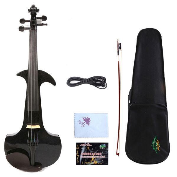 Yinfente Violino elettrico nero 4/4 Custodia in legno massello Nice Tone Free Silent # EV18