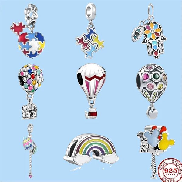 925 Pandora Takı Boncukları için Gümüş Takılar Jigsaw Balon Gökkuşağı Boncuk Boncuk