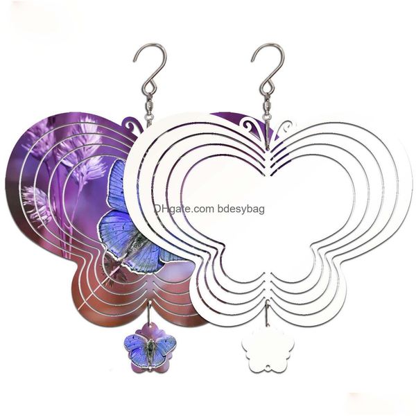 Sublimazione Blanks Blank Wind Spinners Alluminum Large Butterfly Shape Spinning Hanging Patio Yard Decoration For Dvo