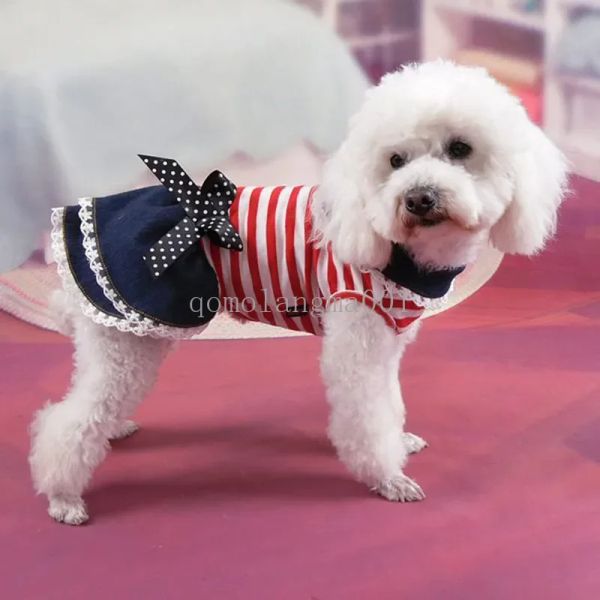 Vestido de cachorro 4 de julho Roupas para cães para cães pequenos girl cão de filhote de cachorro listras clássicas saia de cachorro American Flag Patriótico Independência Dia