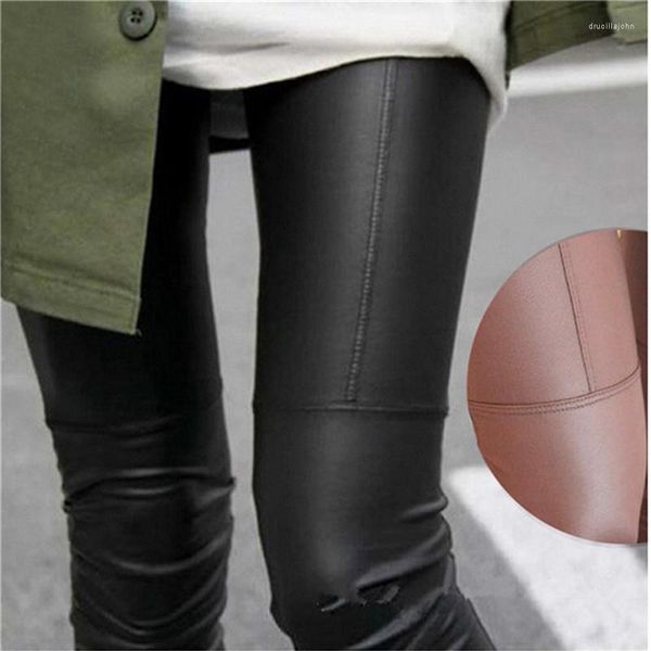 Leggings femininas 2023 Mulheres Sexy Black Brown Pu Skinny Pants fort Push Up Lightmapants Patente Slim Drop