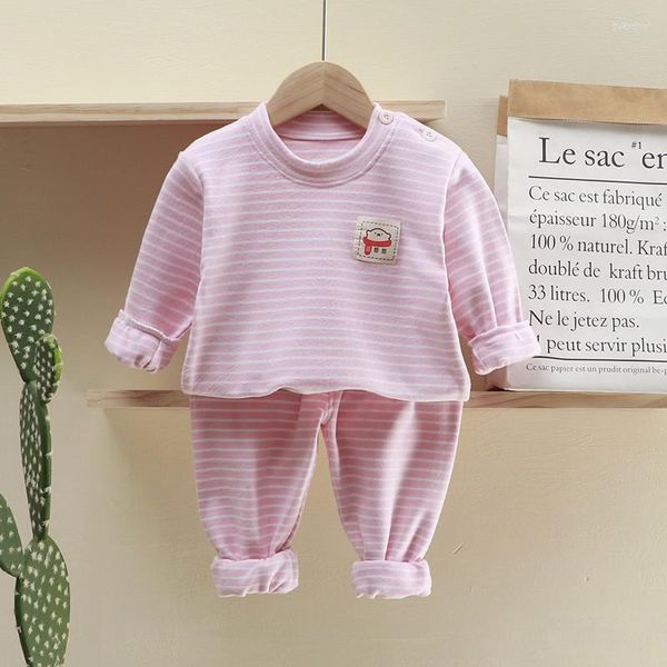 Completi di abbigliamento Set di biancheria intima per ragazze da 6 m a 4 anni Pigiama a maniche lunghe in cotone casual a righe per bambini 2 pezzi Costume per neonato