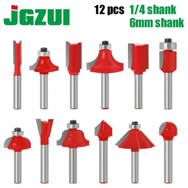 Libera 12 pz 1/4in 6mm 8mm Gambo Fresa Router Bit Set Taglierina per Legno Carburo Gambo Mulino Lavorazione Del Legno Incisione