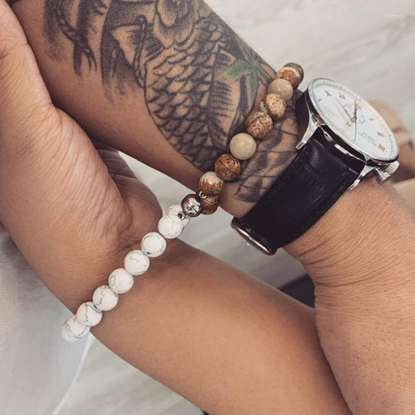 Casal de Strand Set Set Stone Tiger Bracelet Men and Women Elastic Rope Yoga Vintage Charm Jewelry Gift