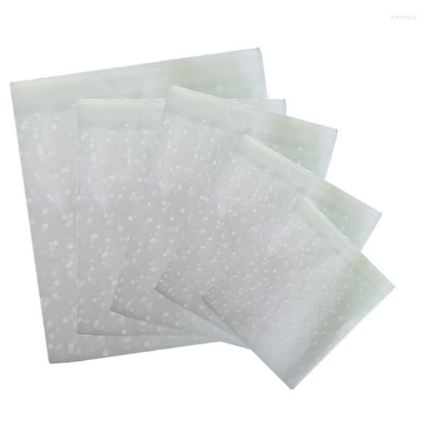 Confezione regalo 100 pezzi Sacchetti di cellophane in plastica trasparente Imballaggio a pois Sacchetto di biscotti per caramelle Sacchetto autoadesivo fai-da-te per la festa