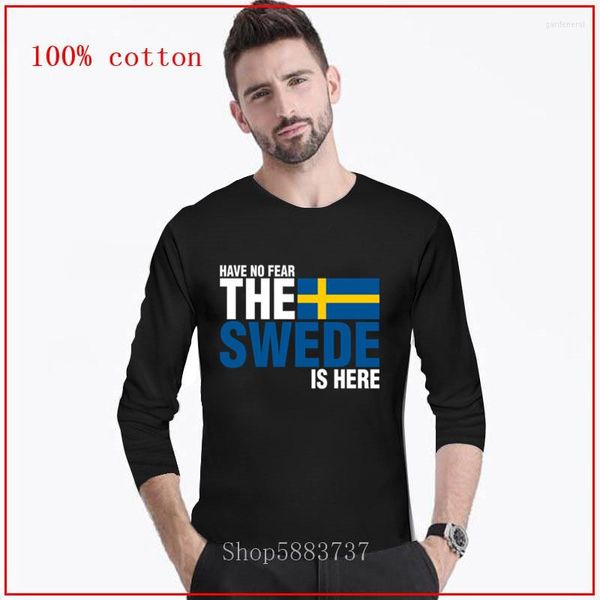 Herren-T-Shirts „Have No Fear The Swede Is Here“ Baumwoll-T-Shirts Erwachsene Kleidung Tops Bedruckt Langarm für Jungs