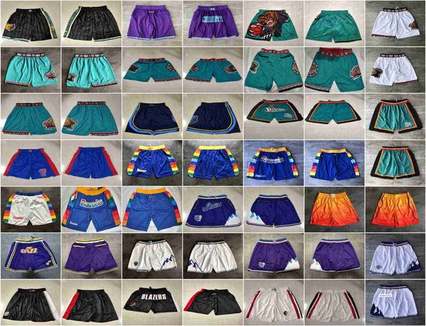 Shorts de basquete da equipe Just Don Retro Wear Calça esportiva com bolso com zíper Hip Pop Preto Roxo Verde Branco Azul Laranja Short