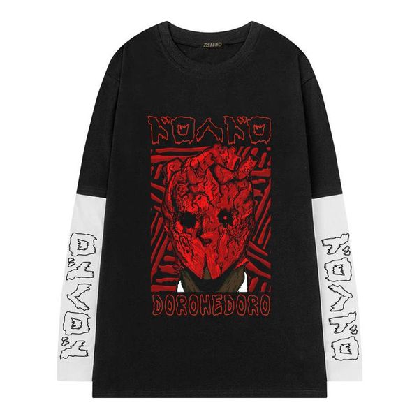 T-shirt Dorohedoro Falso due Tshirt Uomo Novità T Shirt Manica lunga in cotone Anime Manga Shin nero Tshirt Moda uomo T-shirt uniche