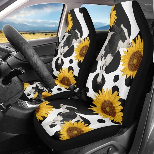 Capas de assento de carro Instantarts Girlower Cow Print 2 Set Women Women Anti-Slip Universal Front Acessórios grossos 2023