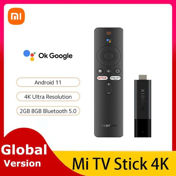 Acessórios versão global xiaomi mi tv stick 4k android 11 mídia de streaming portátil 2gb 8gb multi idioma 360 controle remoto bluetooth