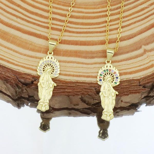 Colares pendentes de zircão leve Virgem Maria Colar Cristão para Mulheres Color Gold Helic Church Jewelry Memorial Day Gifts