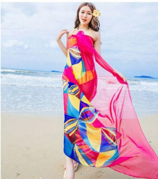 Mayo sıcak kadınlar örtbas eden Chiffon Beach Bikini Baskı Sheer Gevşek Bandaj Sarar Eşarp Pareo Mayo Sarong Ladies Yaz Plaj Giyim