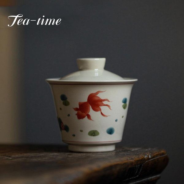 Teaware 130ml Antiscald Cerâmica Retro Planta Planta Taxagem de chá de chá com tampa Sancai Gaiwan Single Tea Bowl Maker Capa Towl Bowl Teaware Gift