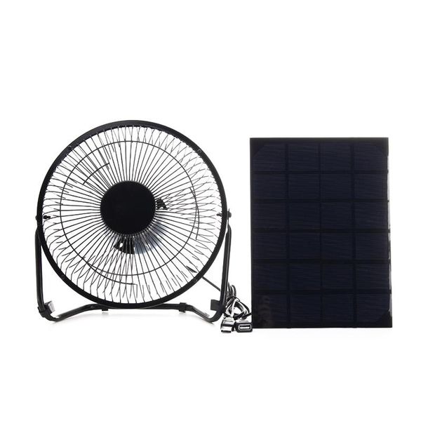 Fans Top Verkauf Schwarz Solar Panel Powered + USB 5W metall Fan 8 Zoll Kühlung Belüftung Auto Lüfter für Outdoor-reisen Angeln H