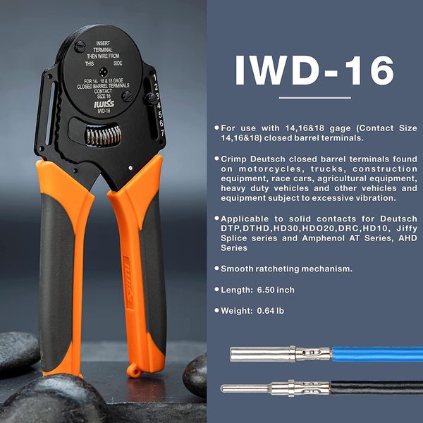 Tang IWD16 Mini Crimping Pliater Closed Fass Crimper 4 -Wege -Eindrückung 8 Impression Typ für Deutsch Festkontakt Gage 14 16 18