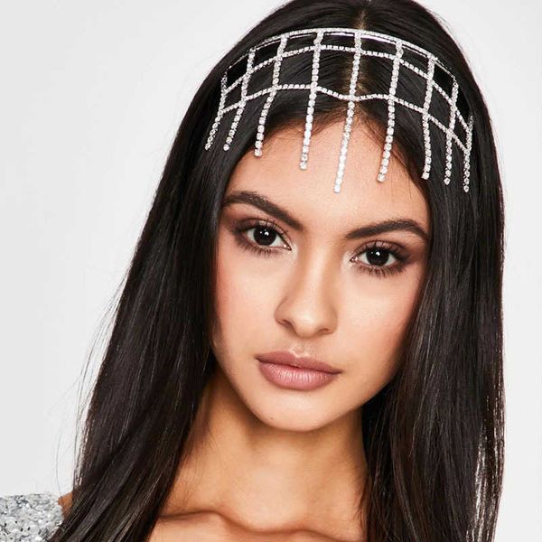 Fermaglio per capelli in cristallo Bling Nuovo perno per capelli con strass Fascia per capelli Ins Maglia Cerchio rosso Nappa Accessori per la fronte Barretta ghiacciata Accessori per parrucchieri Gioielli per l'usura della testa