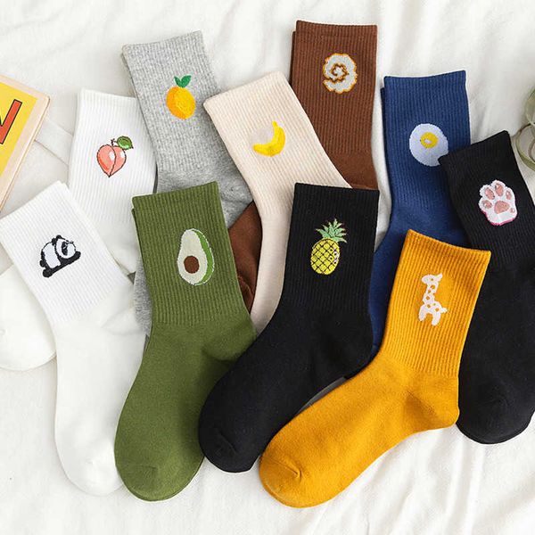 Kawaii Man Çift Çoraplar 5 Toptan Sıkıştırma Pamuk Kadın Mutlu Komik Meyve Harajuku Şeker Renkleri Orta Günlük Mürettebat Boyutu 35-42 Kısa