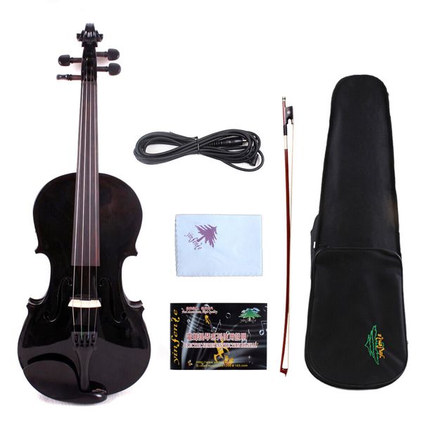 schwarze 4/4 elektrische Akustik-Violine, Ahorn + Fichte, schöner Klang, inklusive CaseBow#EV1