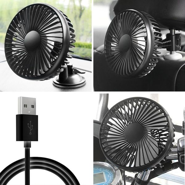 Ventiladores 12V / 24V 360 graus Ventilador de resfriamento Mini Ventilador de carro ABS Preto Auto Ventilador de cabeça única Ventosa Assento de carro Ventilador USB Universal Ventilador de carro