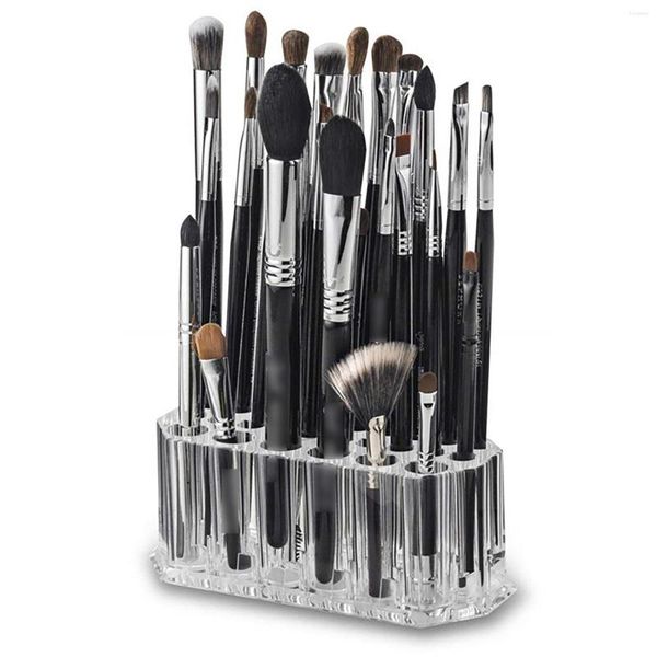 Caixas de armazenamento Bottle Secying Mat acrílico Eyeliner Lober Liner titular Organizer Makeup Brush 26 Slots Slots Aço inoxidável Rack